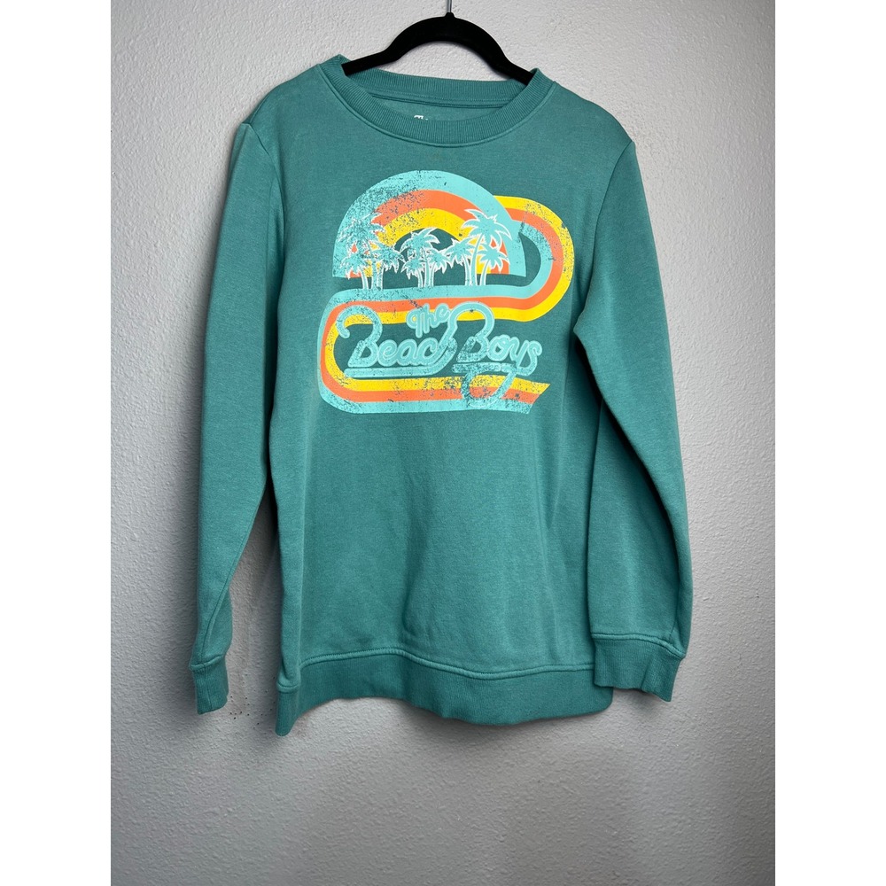 The Beach Boys Graphic Sweatshirt Teal Green Retro Palm Tree Sun Mens Medium